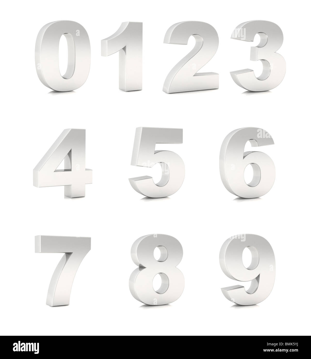 Tridimensional numbers from 0 to 9 chromium silver Stock Photo