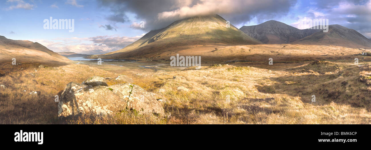 Autumn sunlight on Glamig and the Red Cuillins, Isle of Skye Stock Photo