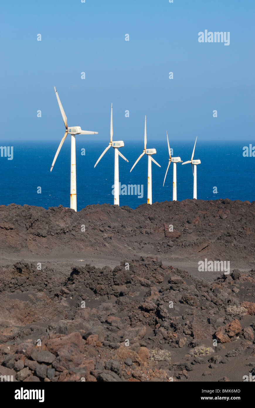 Wind turbines producing sustainable energy on La Palma Stock Photo