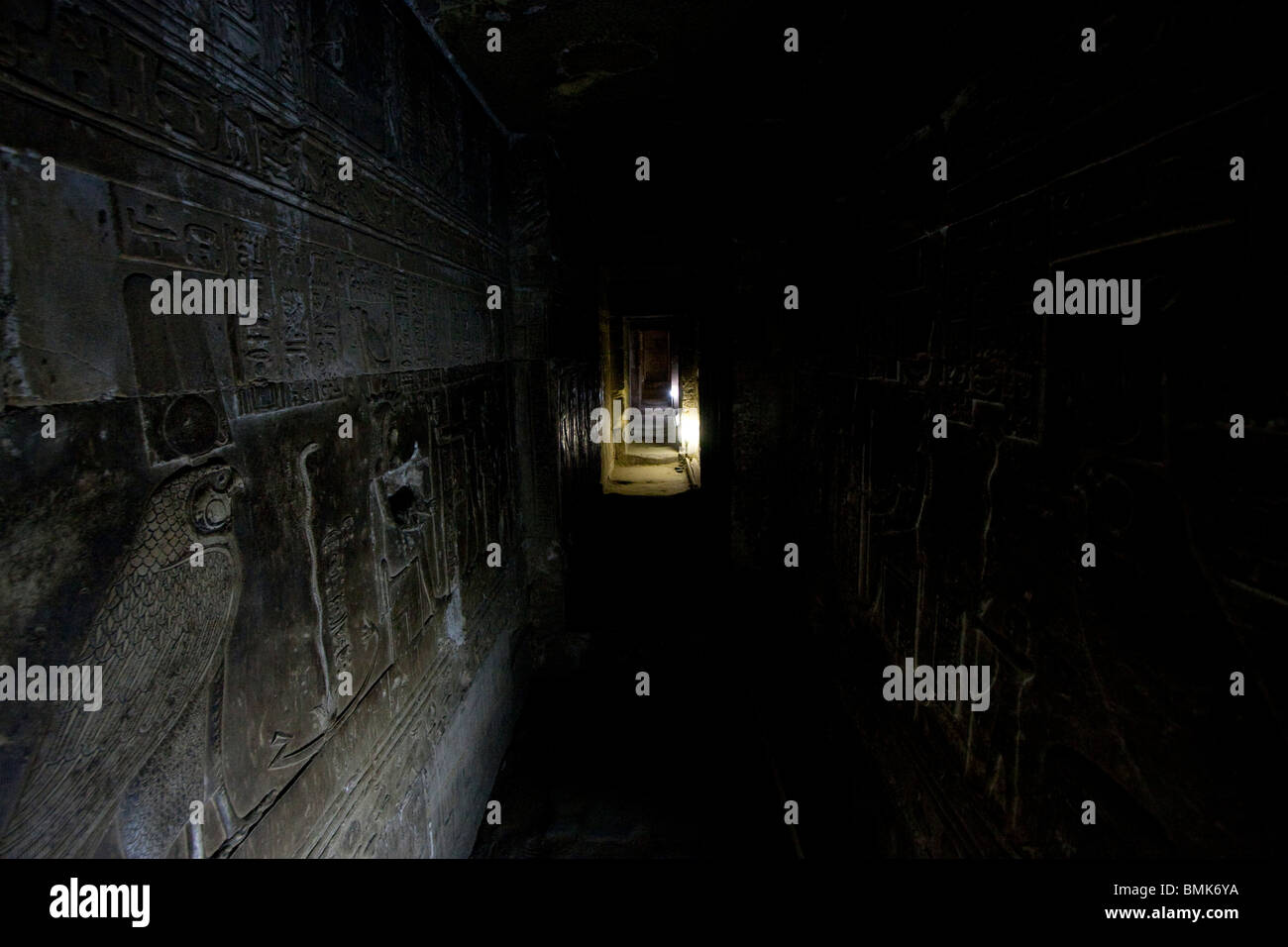 Corridor in the crypts in the Temple of Hathor, Dendera, Qina, Egypt ...