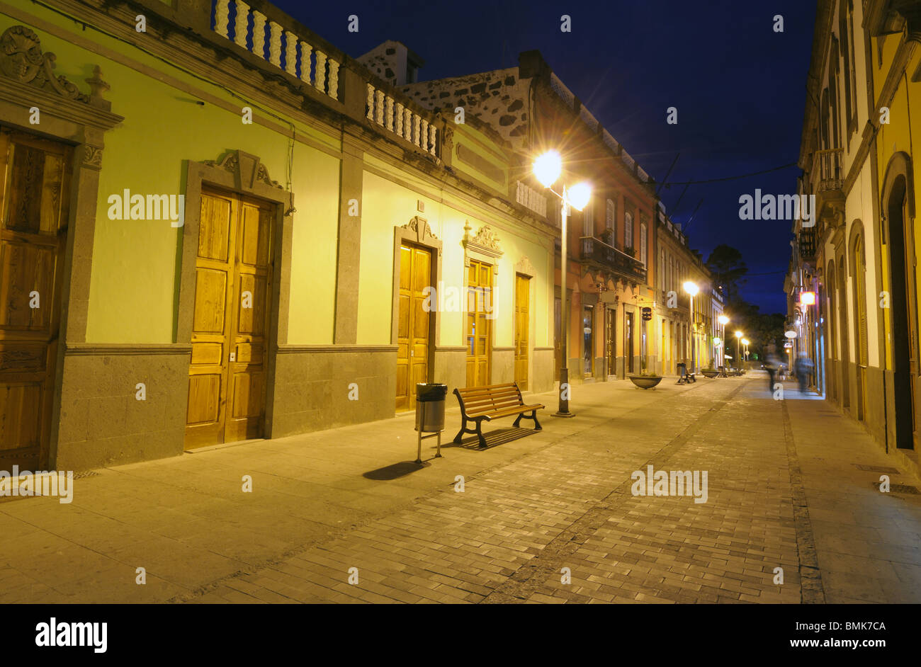 City street illuminated at night. Arucas, Grand Canary Island Stock Photo