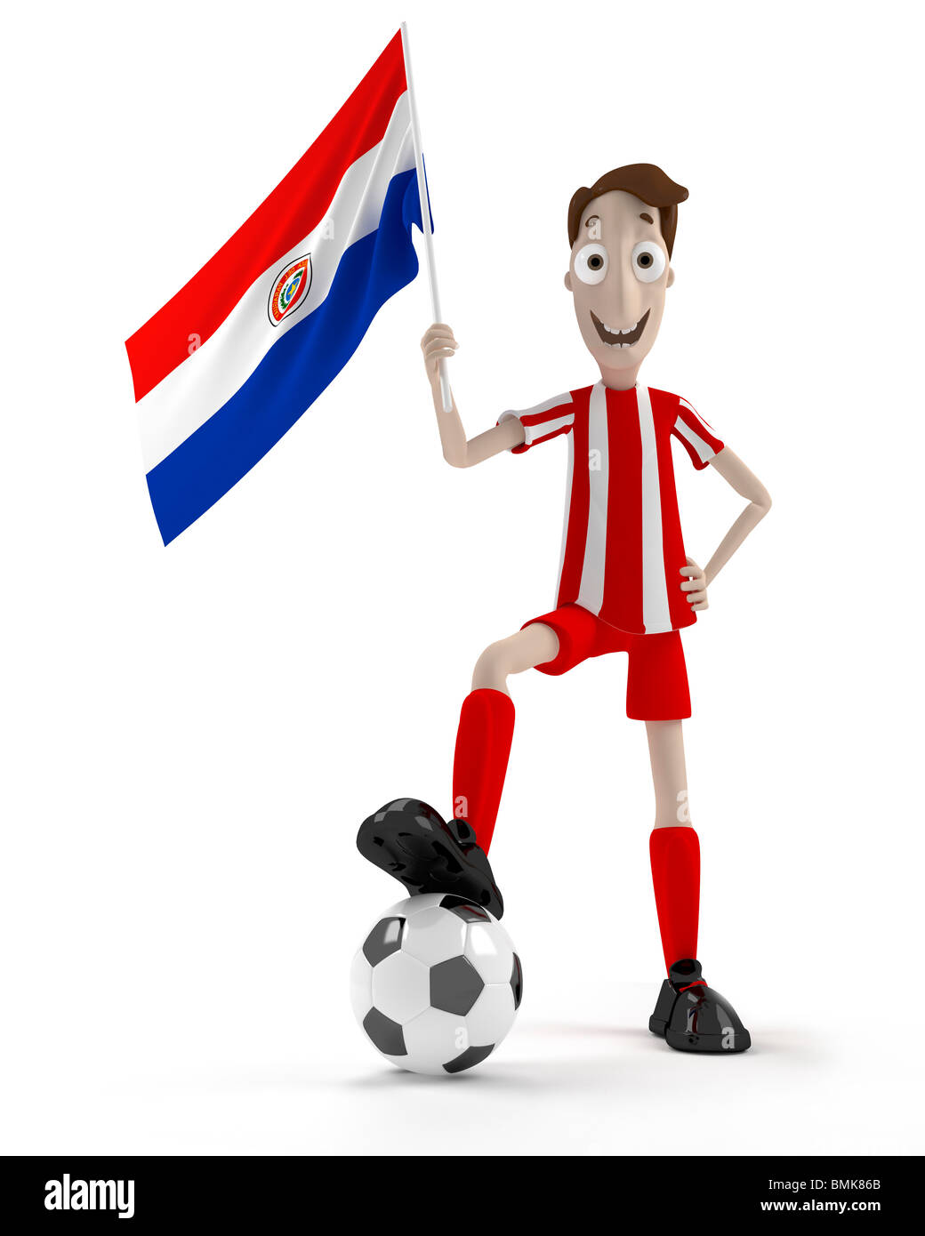 Smiling cartoon style soccer player with ball and Paraguay flag Stock Photo