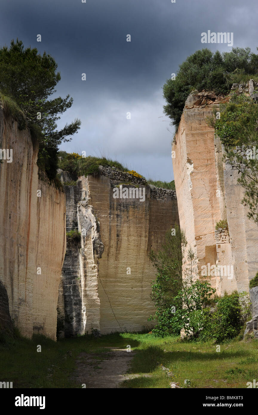 Abandoned old stone quarry, Pedrera de Santa Ponca, Alaior, Menorca, Spain Stock Photo