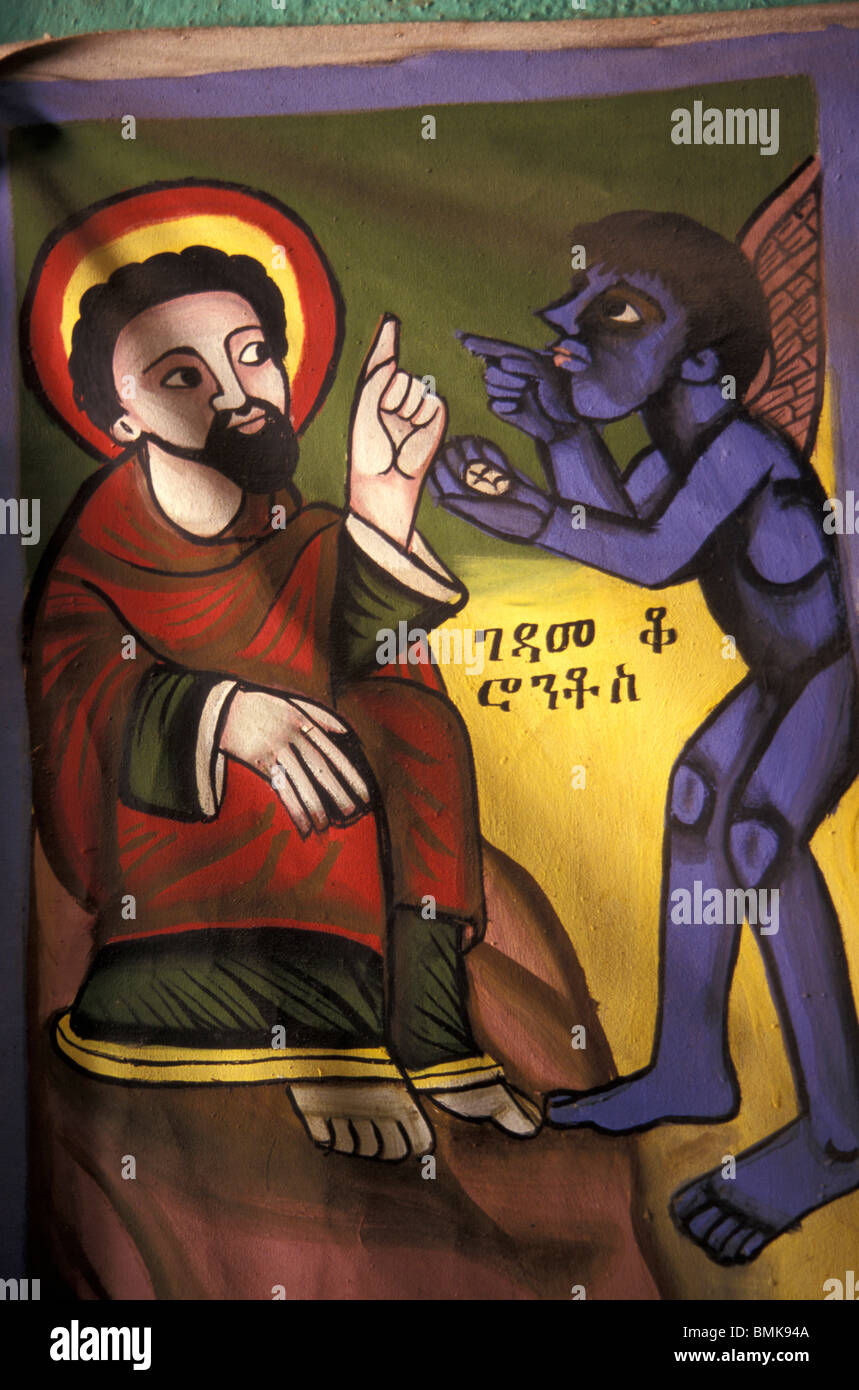 Africa, Ethiopia. Artwork depicting Satan tempting Christ Stock Photo