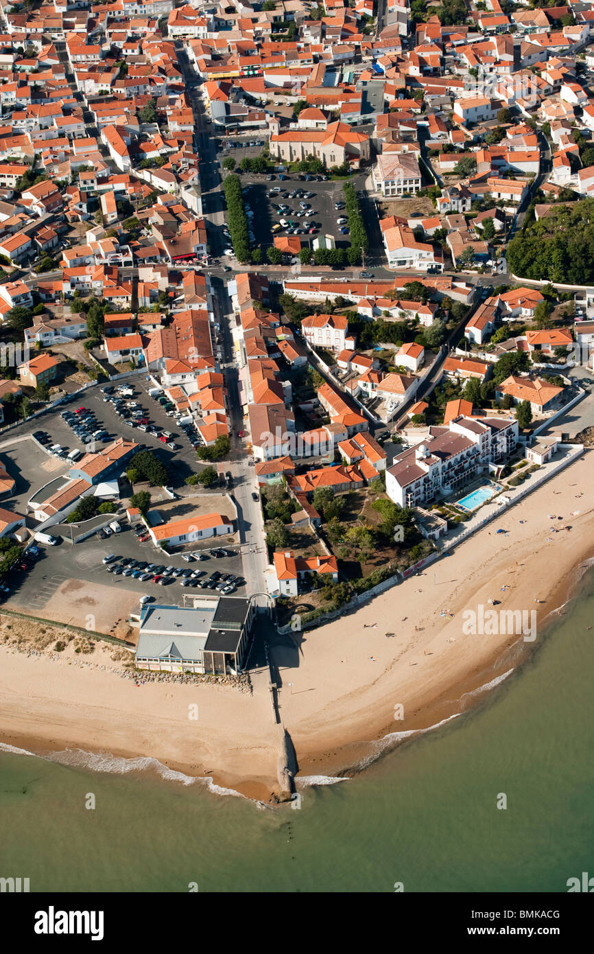 Aerial view over La Tranche sur mer Stock Photo