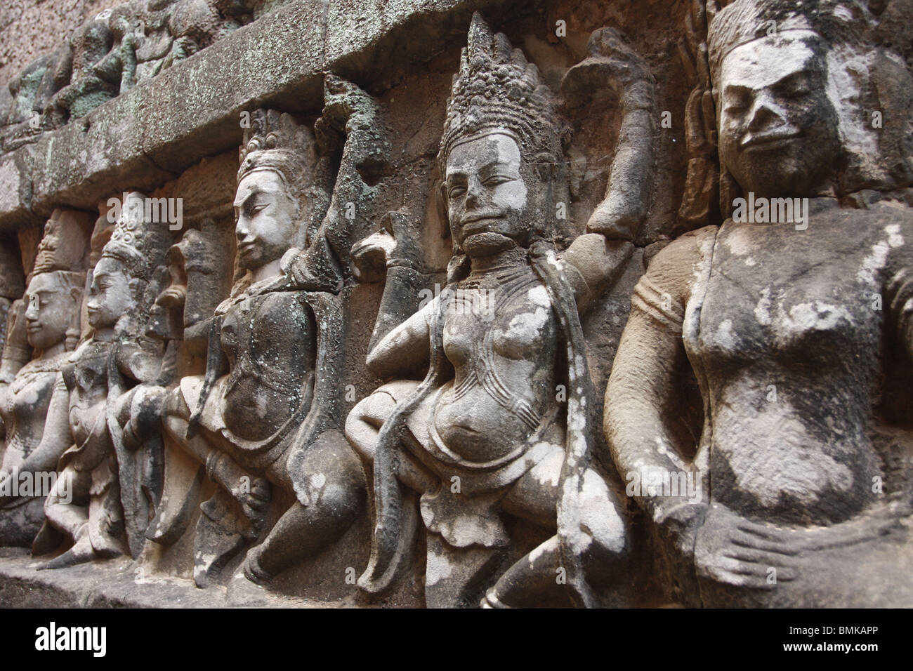 Sculptures in the inner wall of the Terrace of the Leper King, Angkor Thom, Cambodia Stock Photo