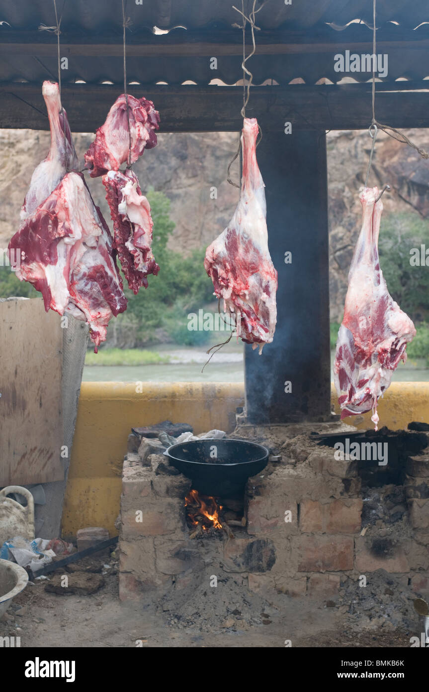 Meat for sale, Charyn Canyon, Kazakhstan Stock Photo
