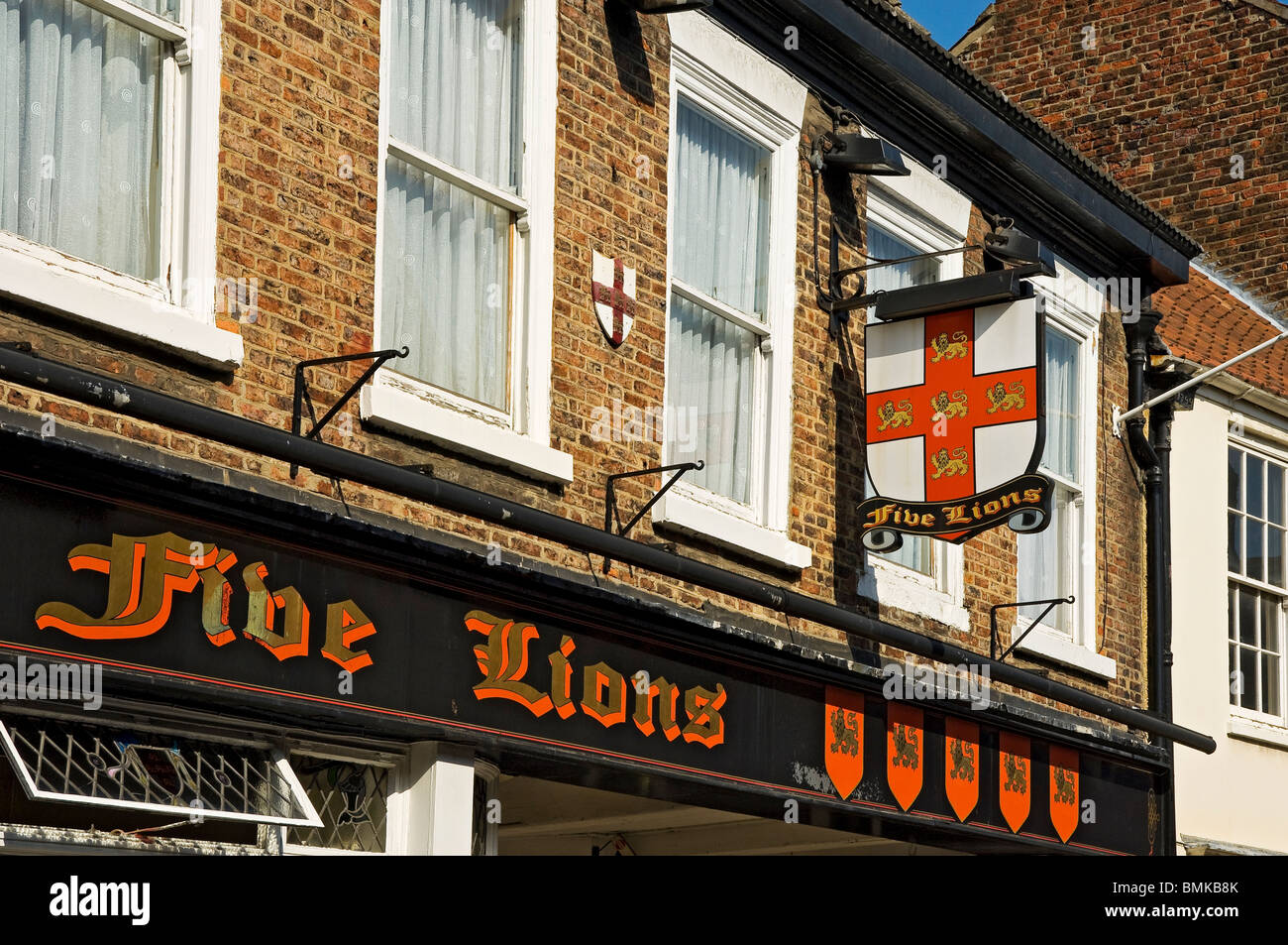 Signage outside the Five Lions pub York North Yorkshire England UK United Kingdom GB Great Britain Changed ownership/name Stock Photo