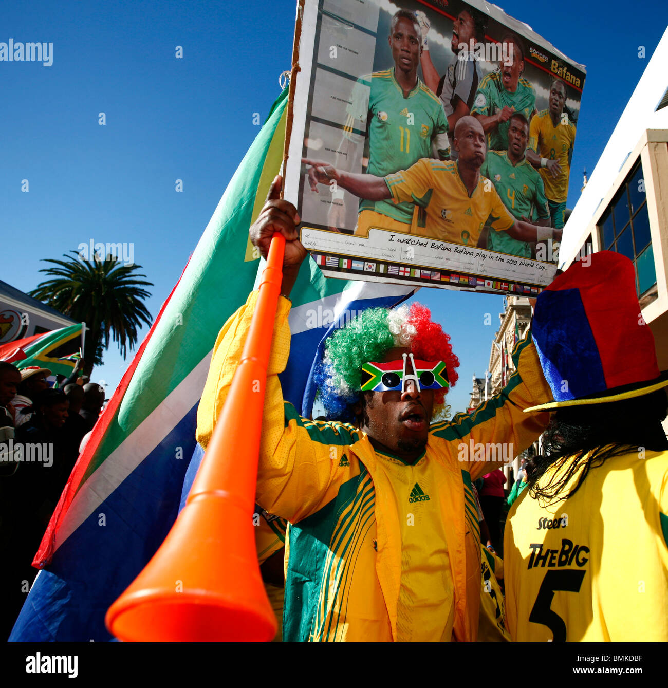 Soccer fans in Cape Town hours before the 2010 FIFA Soccer World Cup kick-off. Stock Photo