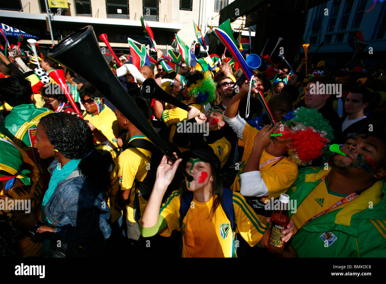 Soccer fans in Cape Town hours before the 2010 FIFA Soccer World Cup kick-off. Stock Photo