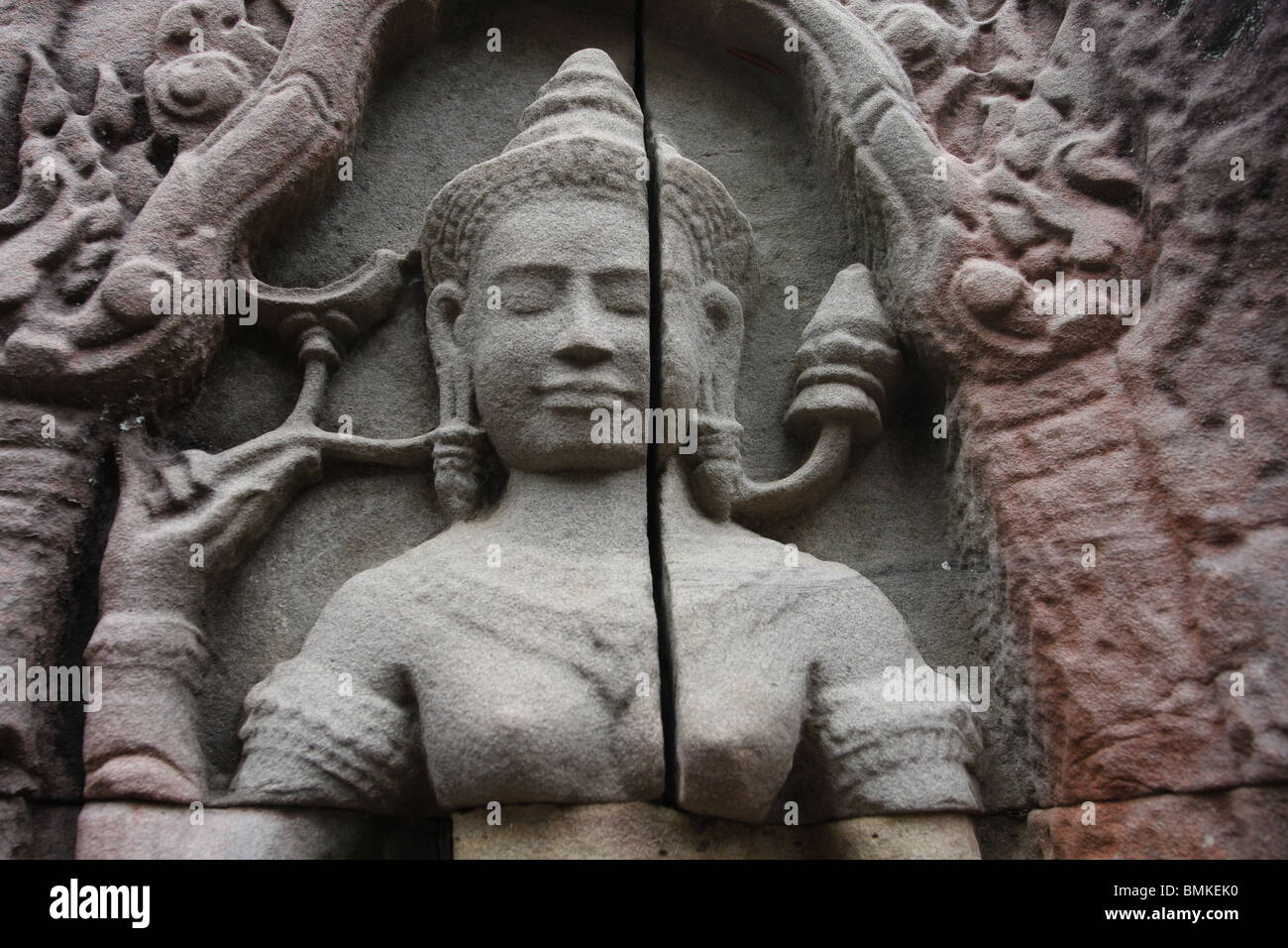 Carving of an Apsara at Preah Khan temple, Angkor, Cambodia Stock Photo