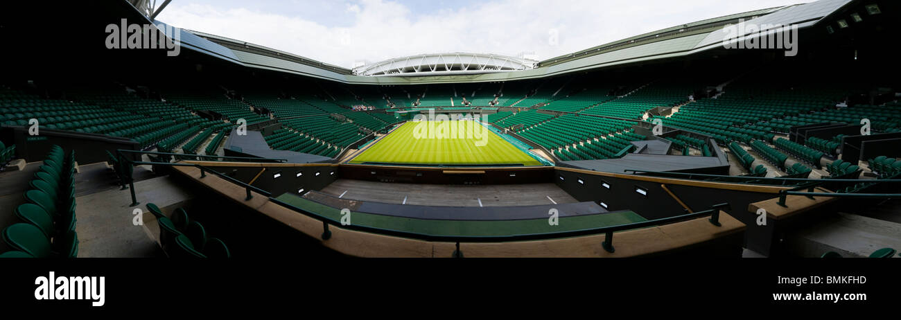 Panoramic photograph of Centre Court Wimbledon / tennis Championship stadium arena with the retractable roof. Wimbledon, UK. Stock Photo
