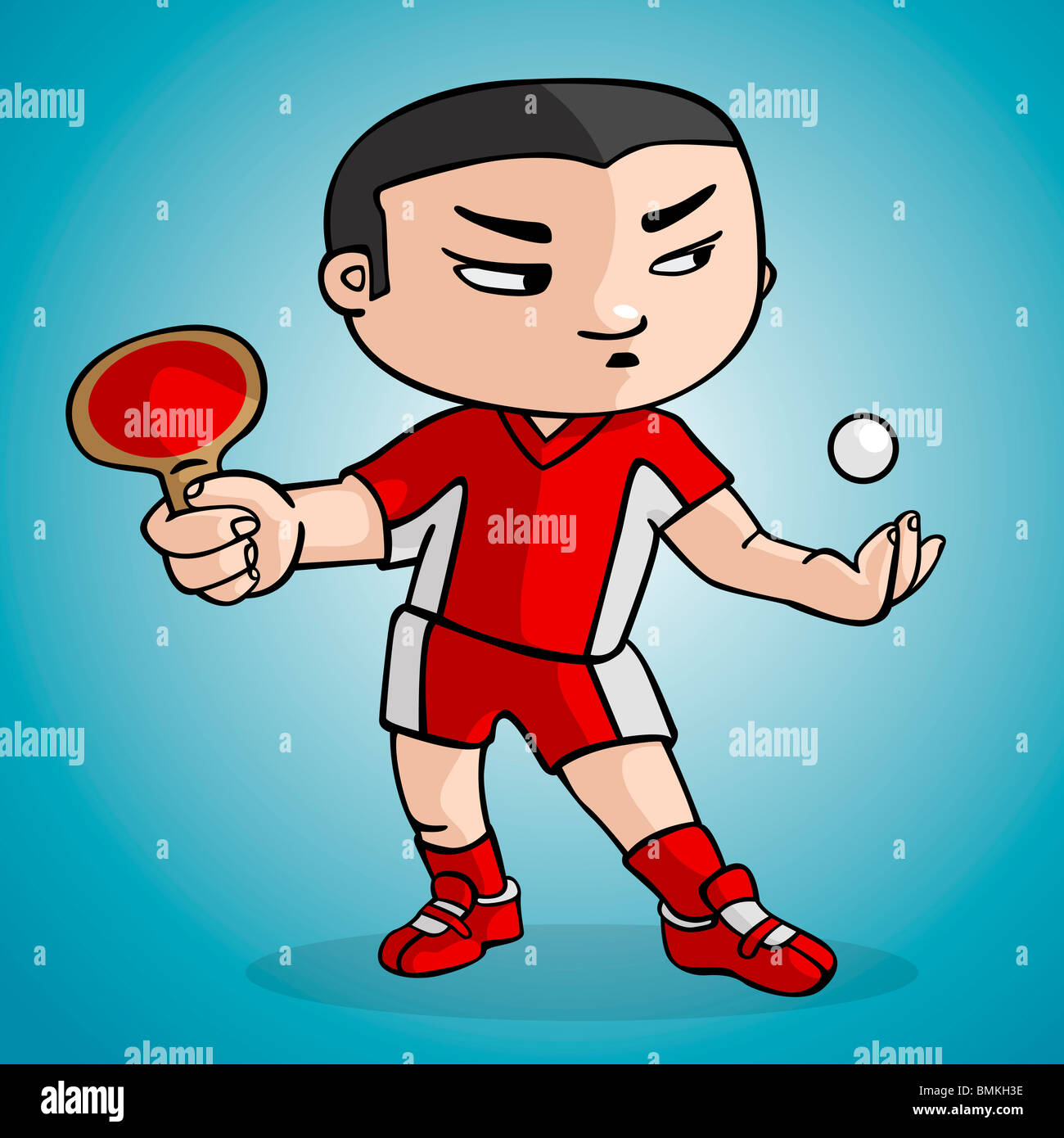 A ping pong player draw in cartoon style Stock Photo