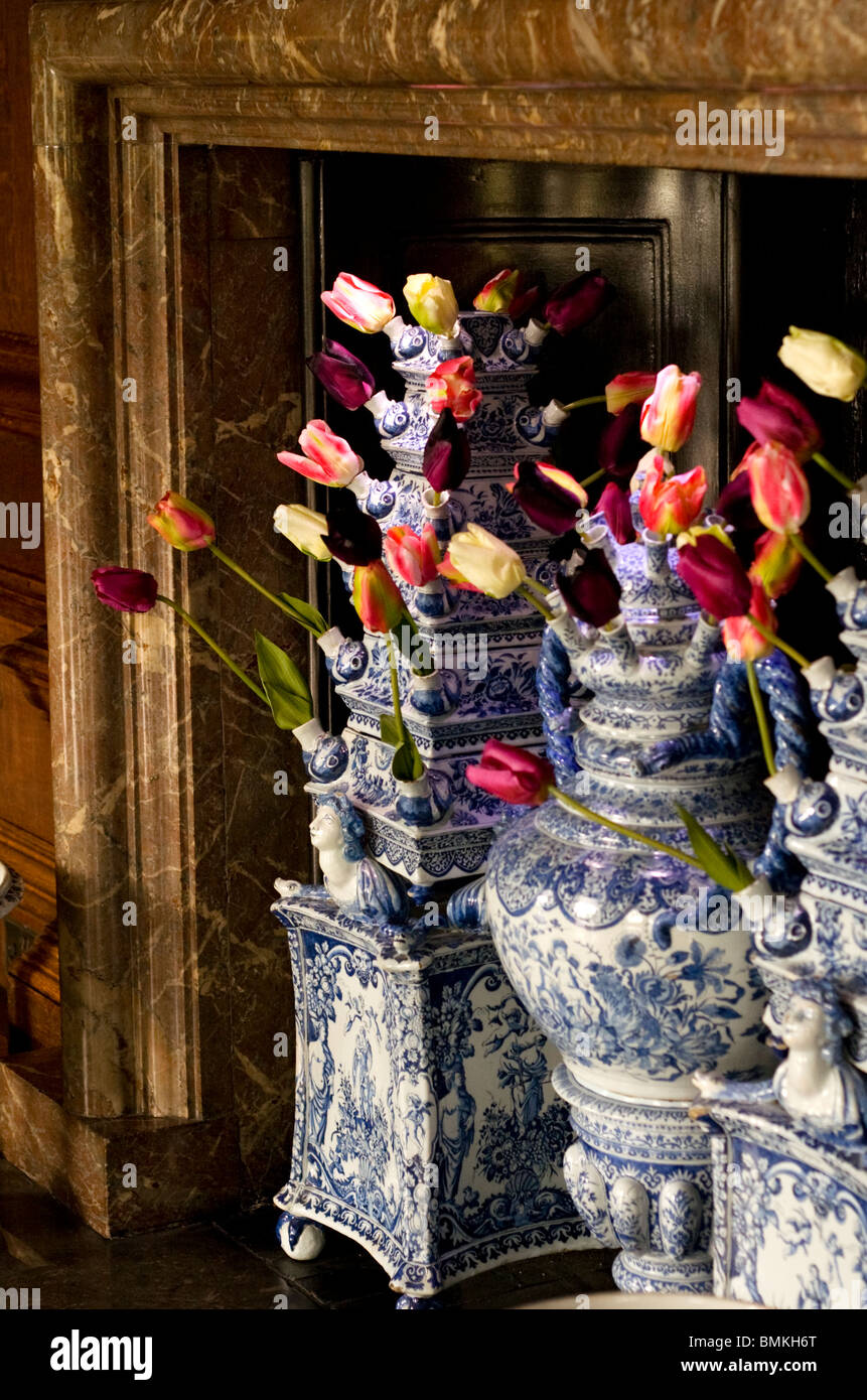 Chinese Flower Vases On A Fireplace Heritage House Derbishire Uk