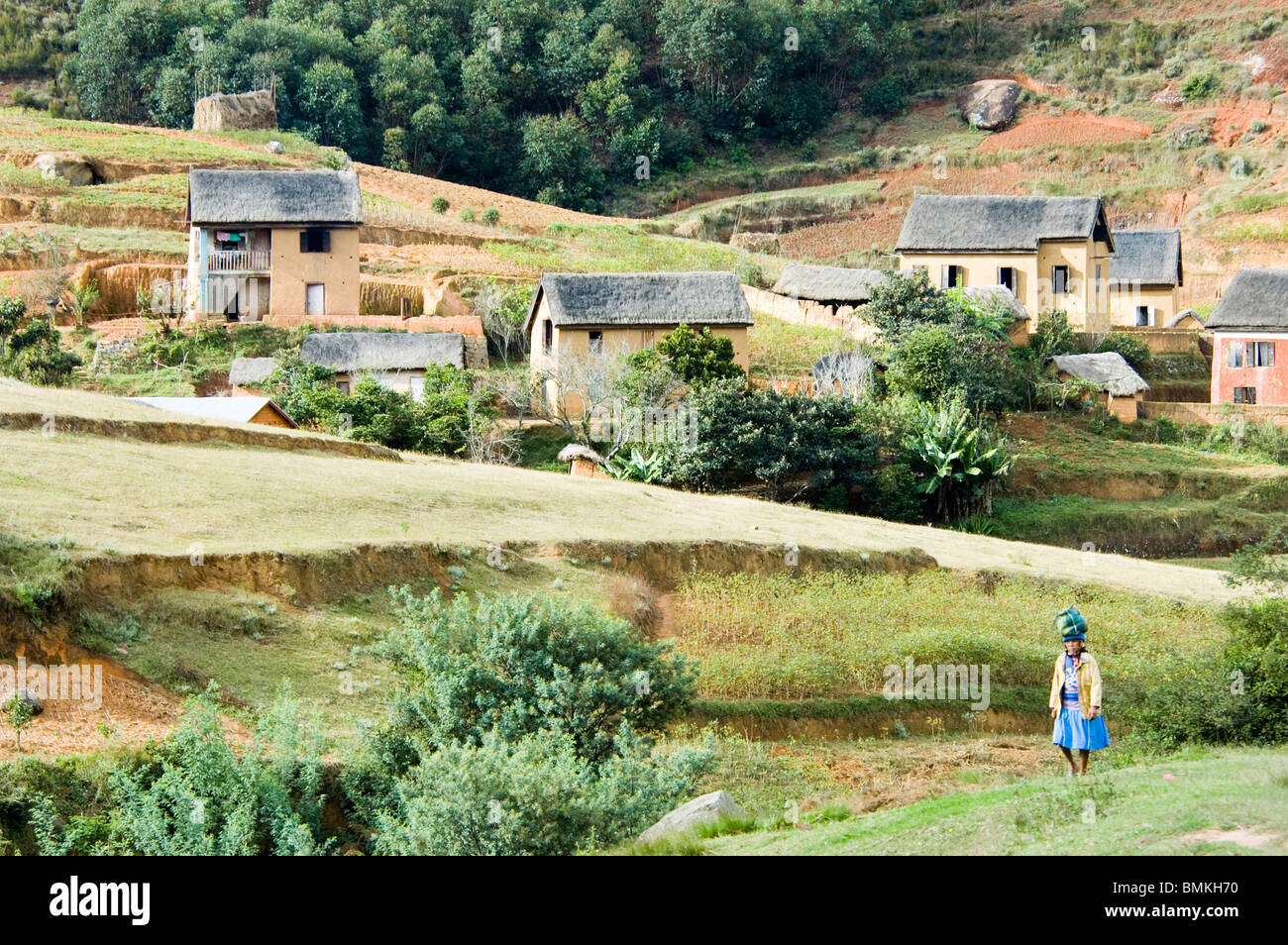 Madagascar, Antananarivo. Traditional houses on the Anjiro Plain Stock