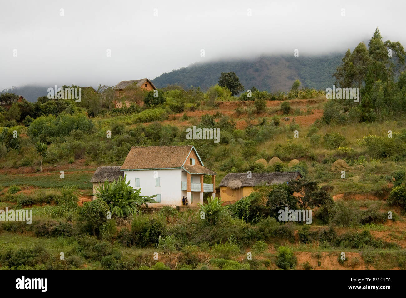 Madagascar, Ambositra. Traditional houses in the Central Highlands near