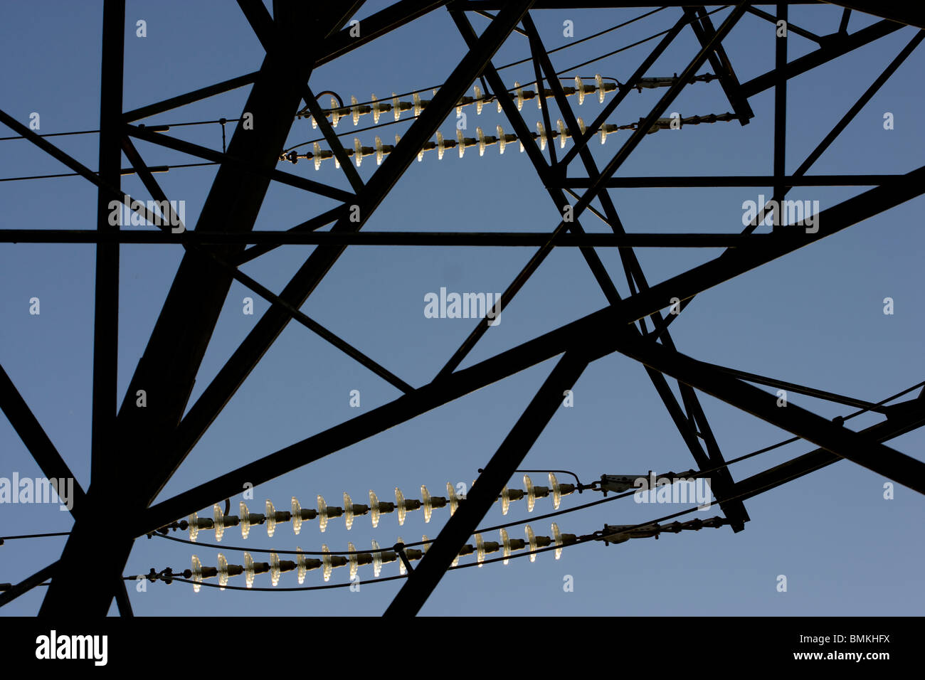 Looking up at an electricity pylon Stock Photo - Alamy
