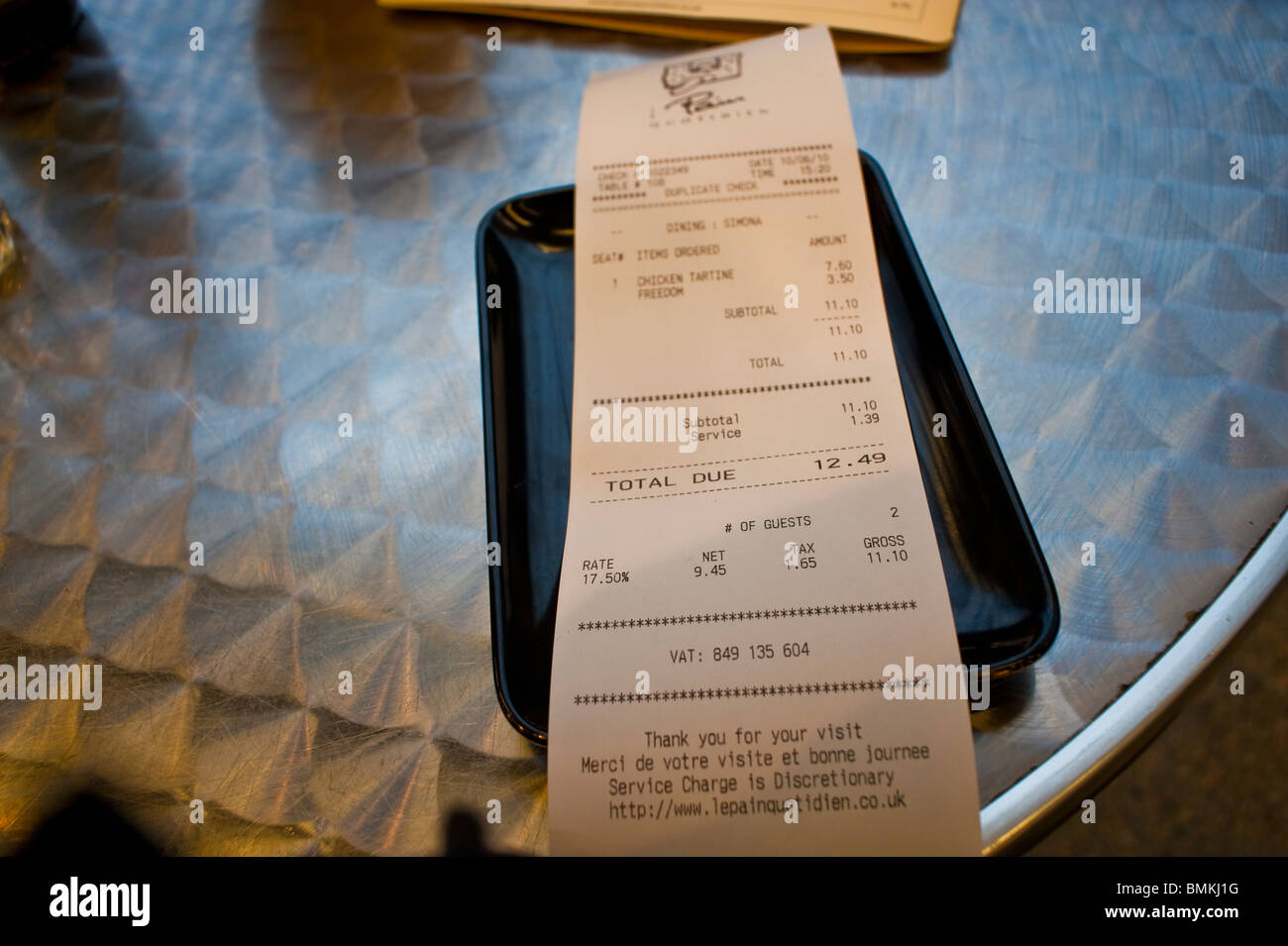 London, UK, French Restaurants, St. Pancras Train Station, Detail Bill, "Le Pain Quotidien Stock