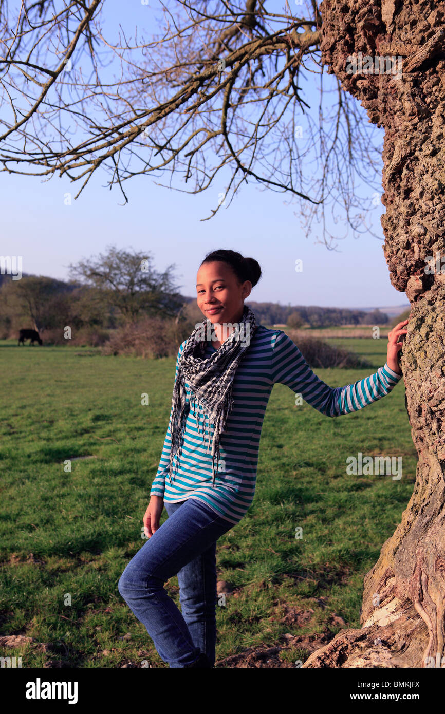 united kingdom young and fashionable mixed race girl Stock Photo