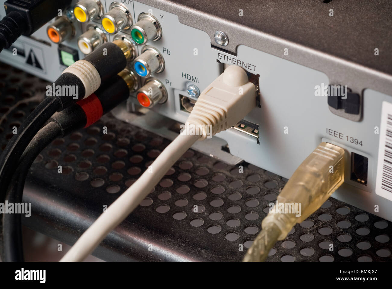 Various ports on the rear of a set top box are seen on Monday, June 7, 2010. (© Richard B. Levine) Stock Photo