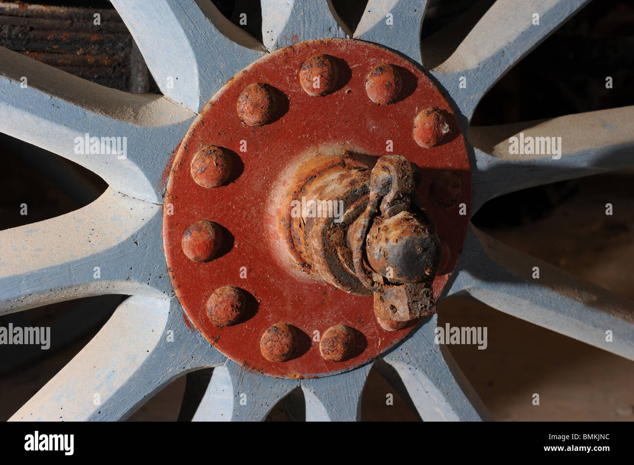 The hub of a wooden wheel on a horse-drawn wagon, La Mola, Menorca Stock Photo