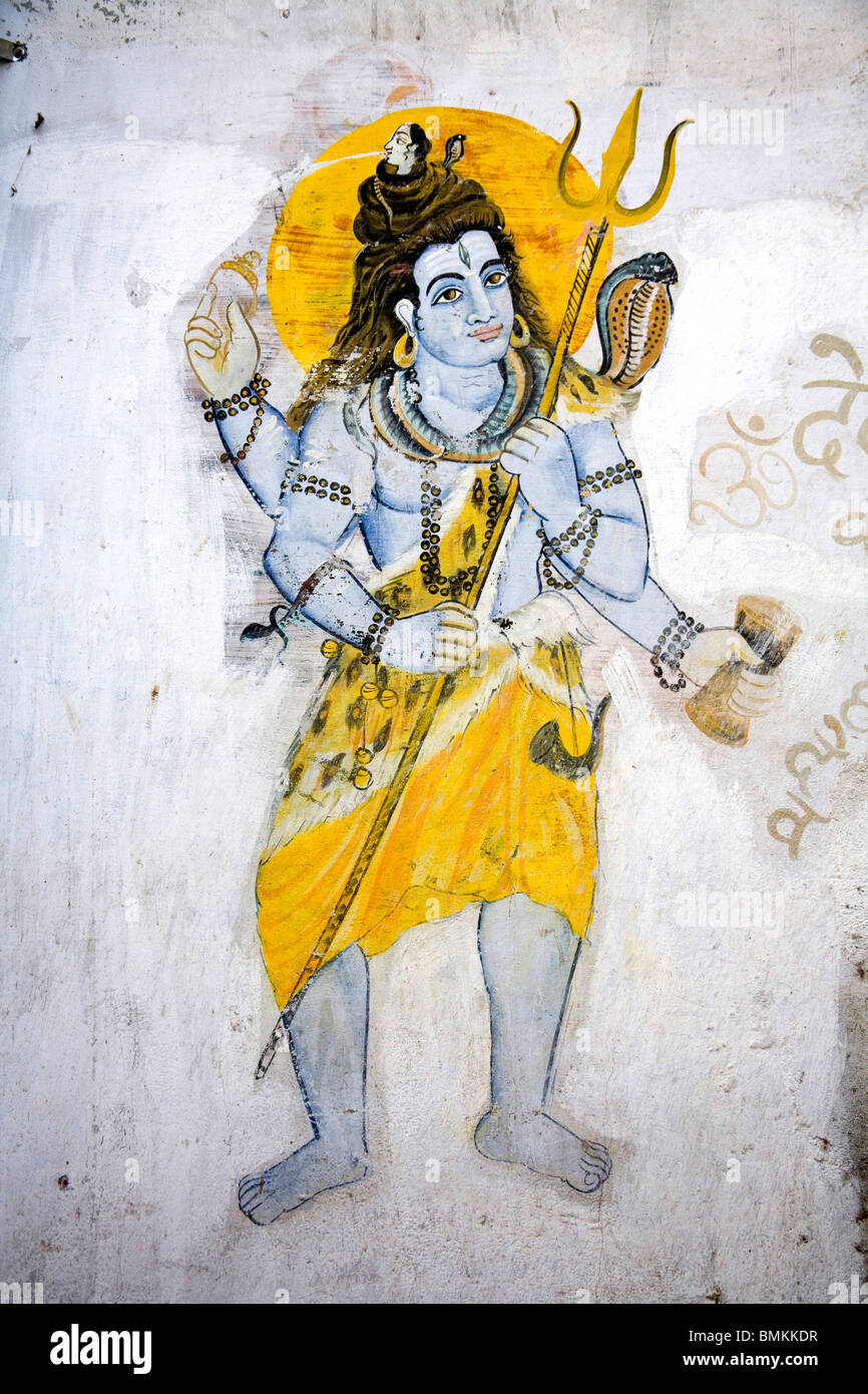 Fresco of god Shiva with trishul ; Udaipur ; Rajasthan ; India Stock Photo