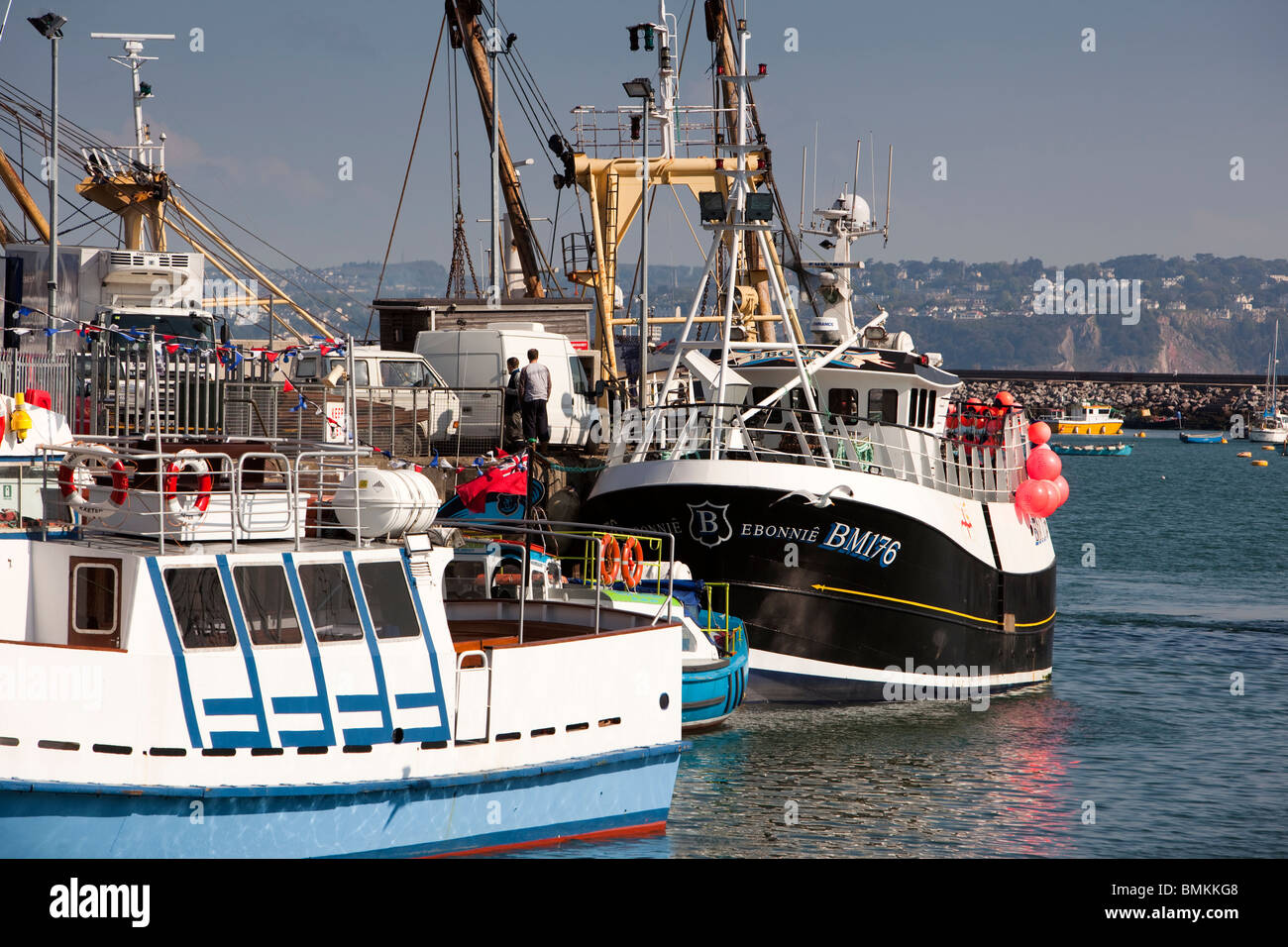 UK, England, Devon, Brixham fishing boats moored in the harbour Stock Photo