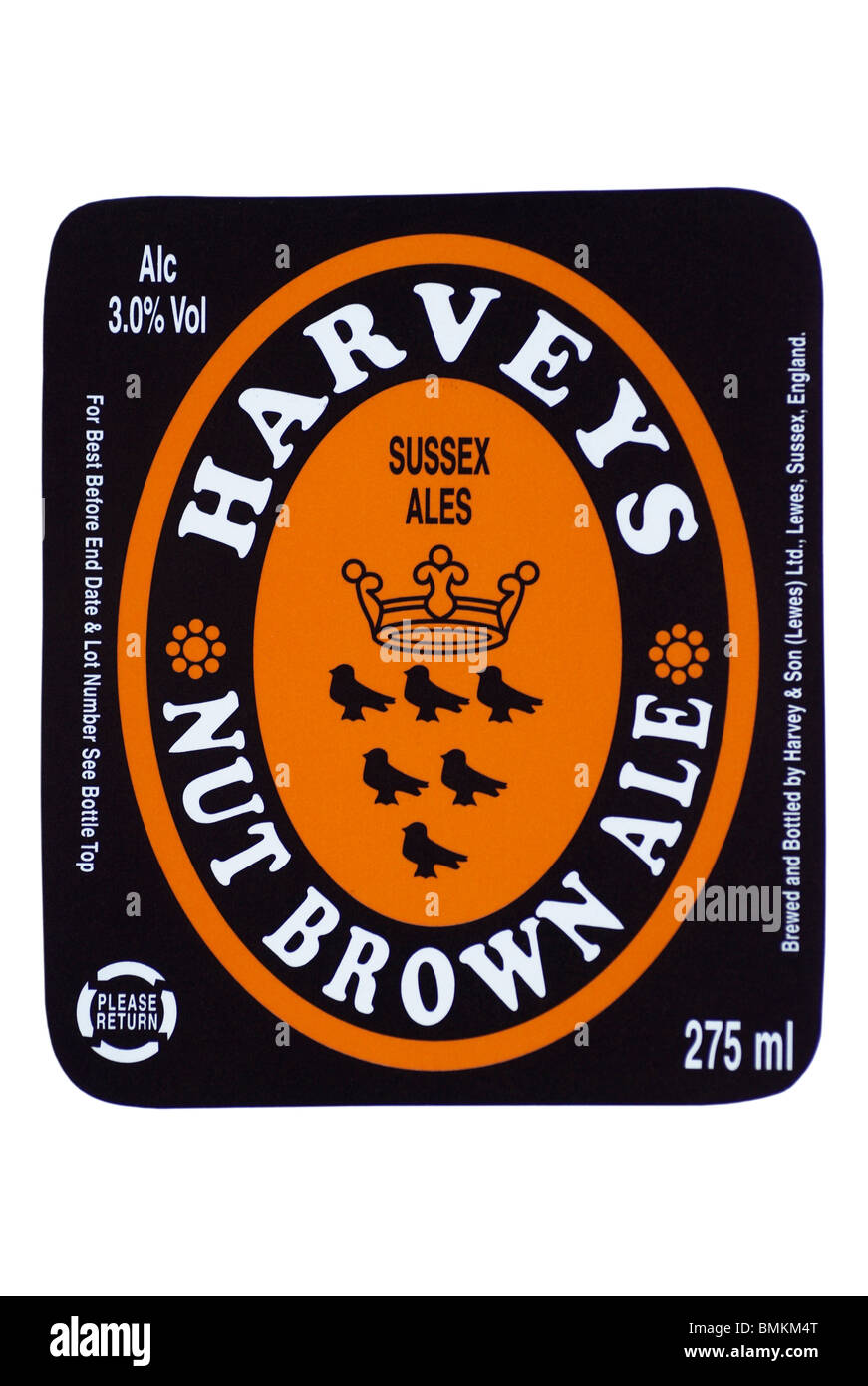 Harveys Nut Brown Ale Bottled Beer label - label current @ 2010. Stock Photo