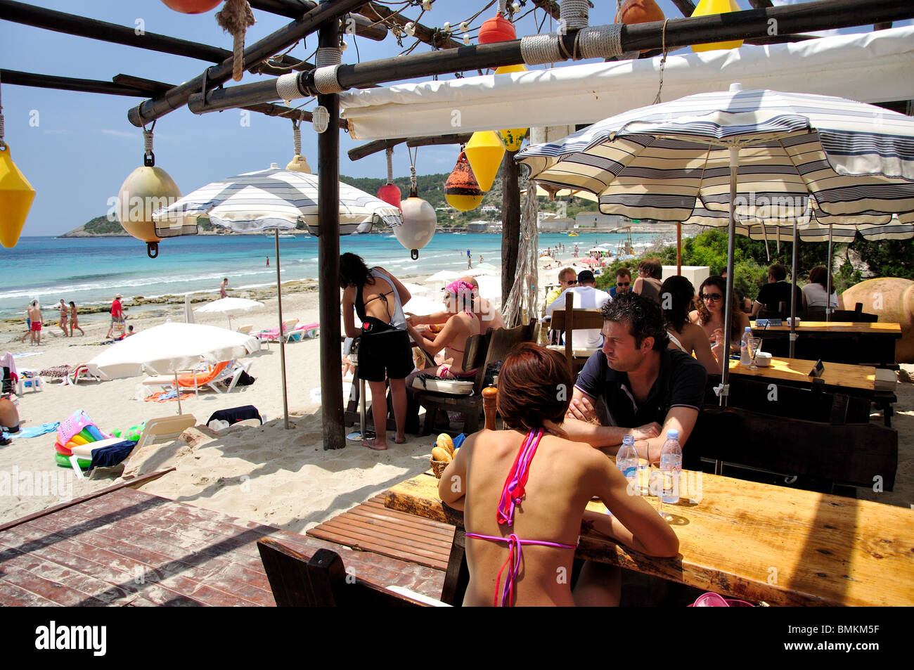 Beach bar, Platja de ses Salines, Ibiza, Balearic Islands, Spain Stock Photo