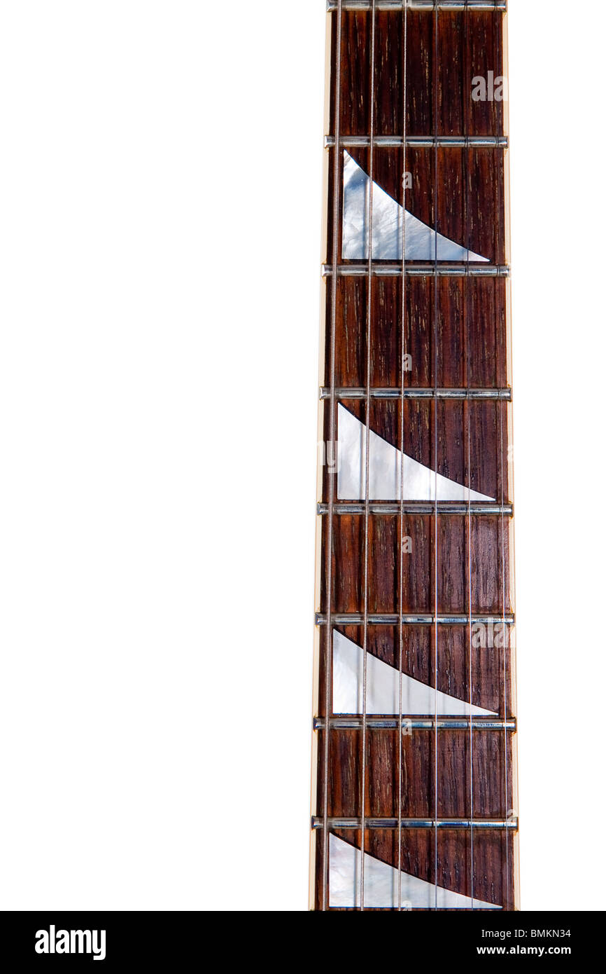 A shark tooth inlay guitar fret board. Stock Photo