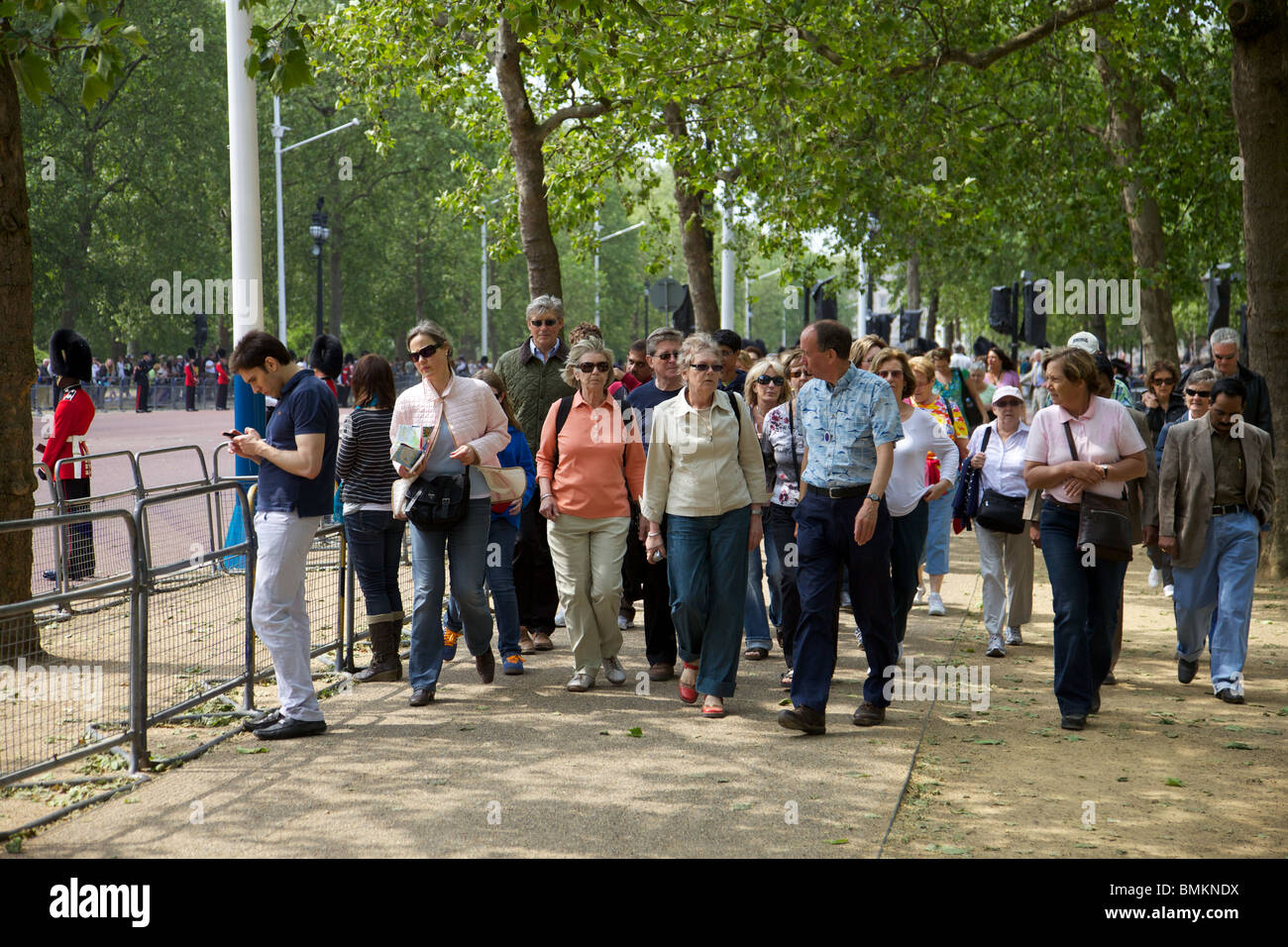 A tour group in The Mall London for the State opening of Parliament Stock Photo