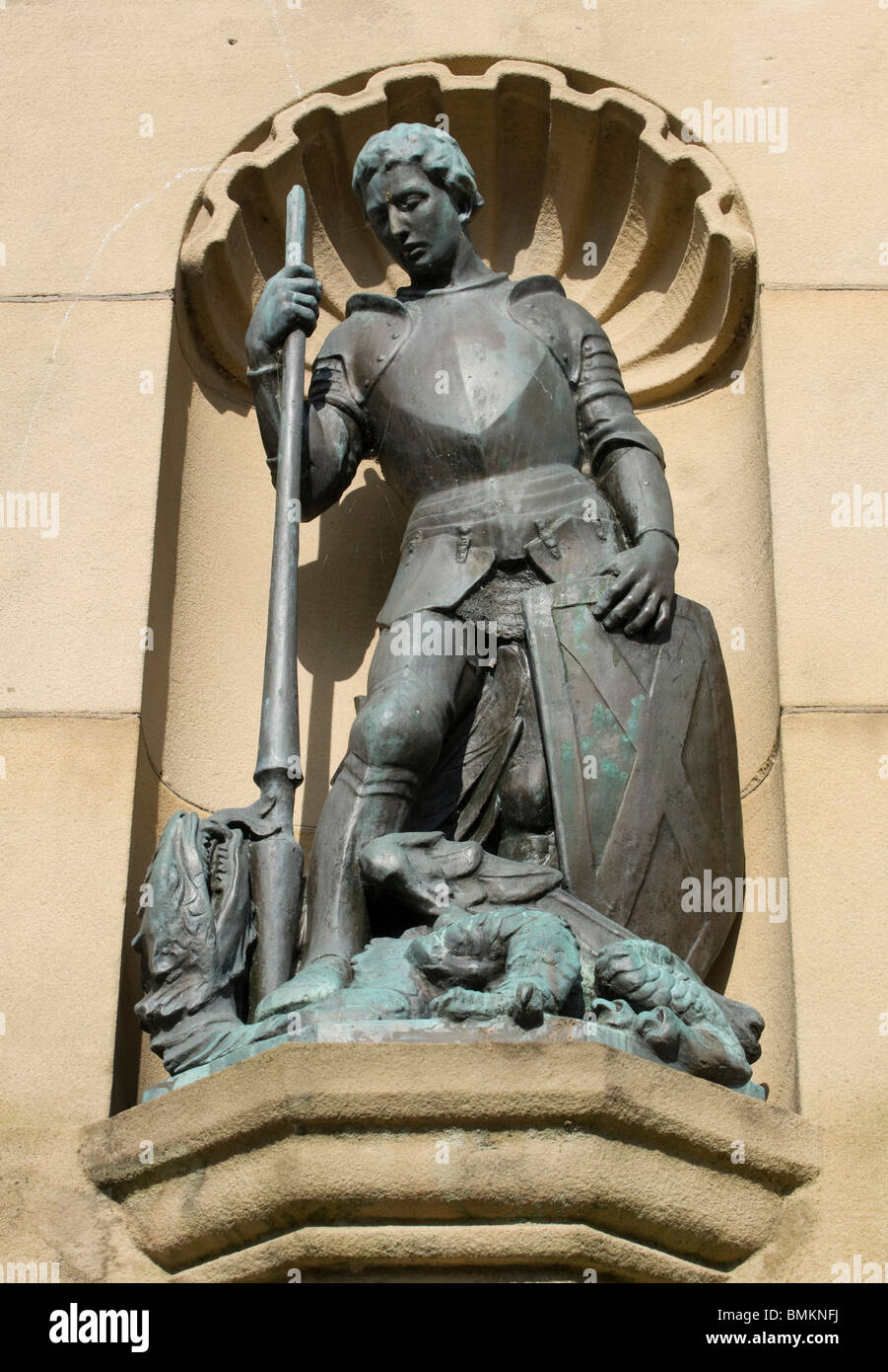 Bronze statue of St George slaying the dragon, Kelso, Scotland Stock Photo