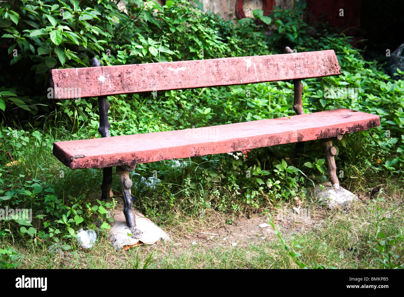 Aged stone bench in zoo ; Calcutta now Kolkata ; West Bengal ; India Stock Photo