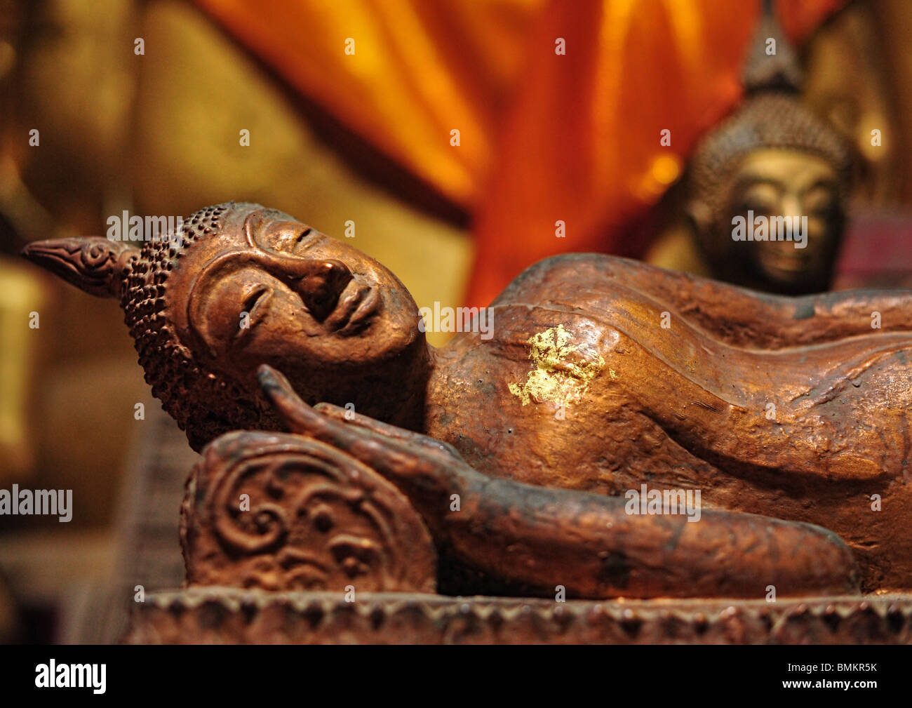 Reclining Buddha  in Wat Mai Suwannaphumaham Stock Photo