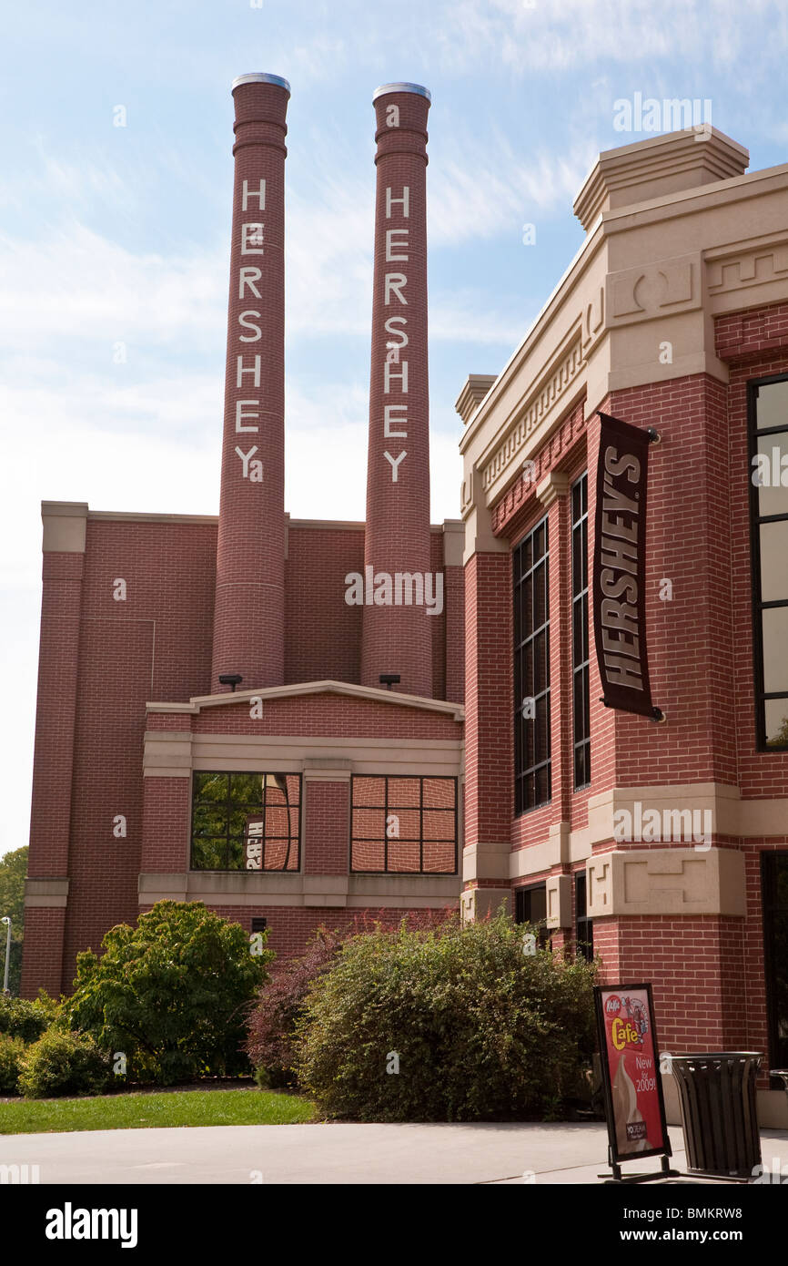 Hershey, PA - Sept 2009 - Smoke stacks at Hershey's Chocolate World factory tour and shops in Hershey Pennsylvania Stock Photo