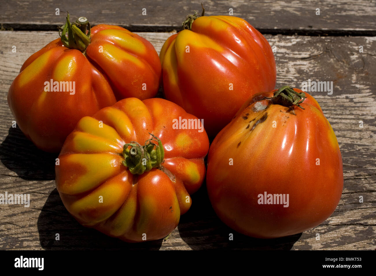 Ripe oxheart 'Coeur de Boeuf' tomatos from the Provence in the south of France. Stock Photo