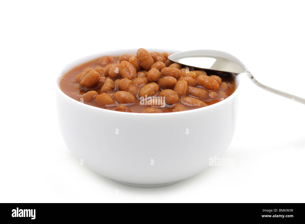 Bowl of Baked Beans in Tomato Sauce Stock Photo
