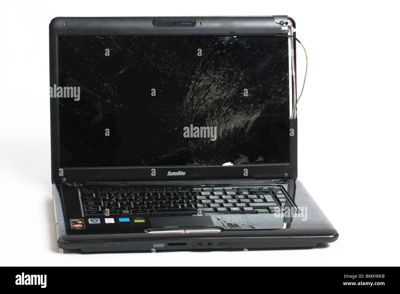 broken laptop computer with cracked screen Stock Photo