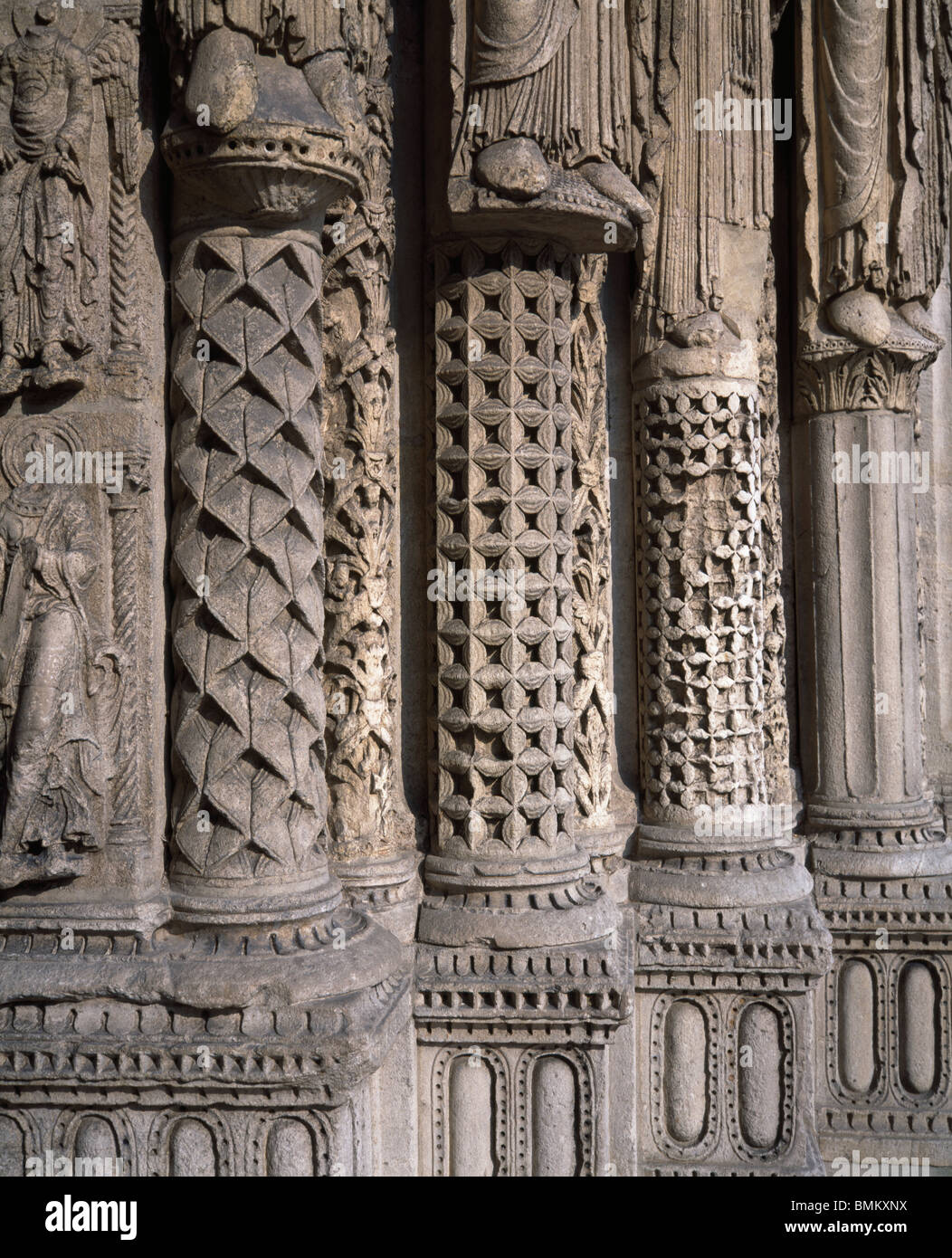 Chartres Cathedral of Notre Dame, France. Romanesque columns Stock Photo