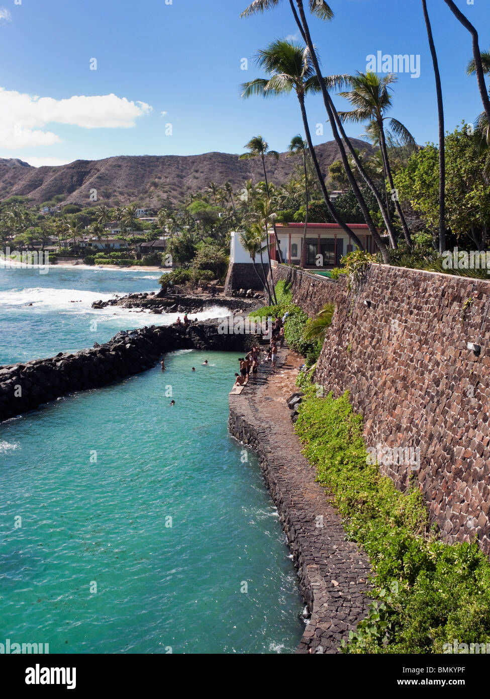 Boat slip made for Doris Duke Estate, Shangri-La on Oahu,Hawaii with view to Diamond Head. Stock Photo
