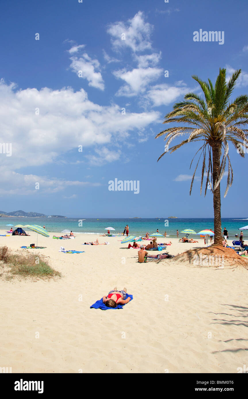Beach view, Platja d’en Bossa, Playa d'en Bossa, Ibiza, Balearic Islands, Spain Stock Photo