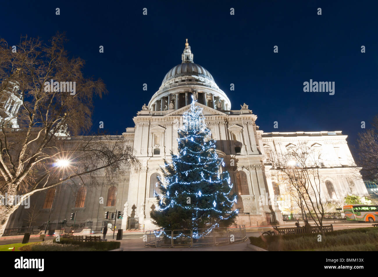 St. Paul's Cathedral at night, with Christmas Tree lights, London