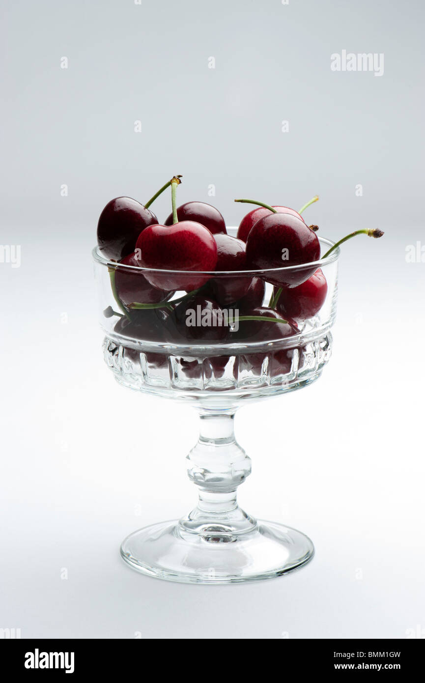 Fresh Cherries In A Dessert Dish Stock Photo