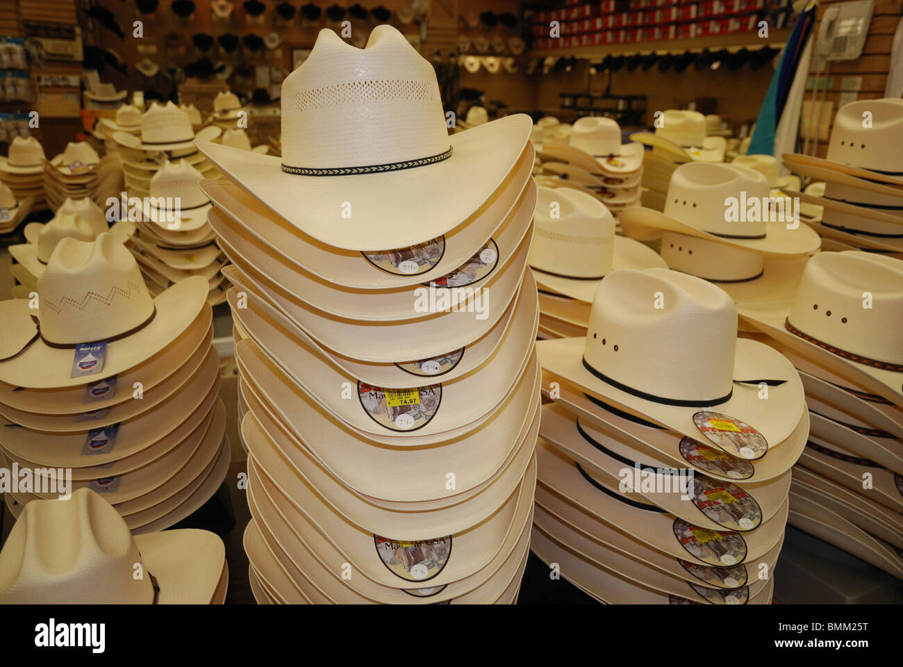 Stetson hats on sale in Stockyards City, Oklahoma City, Oklahoma, USA. Stock Photo