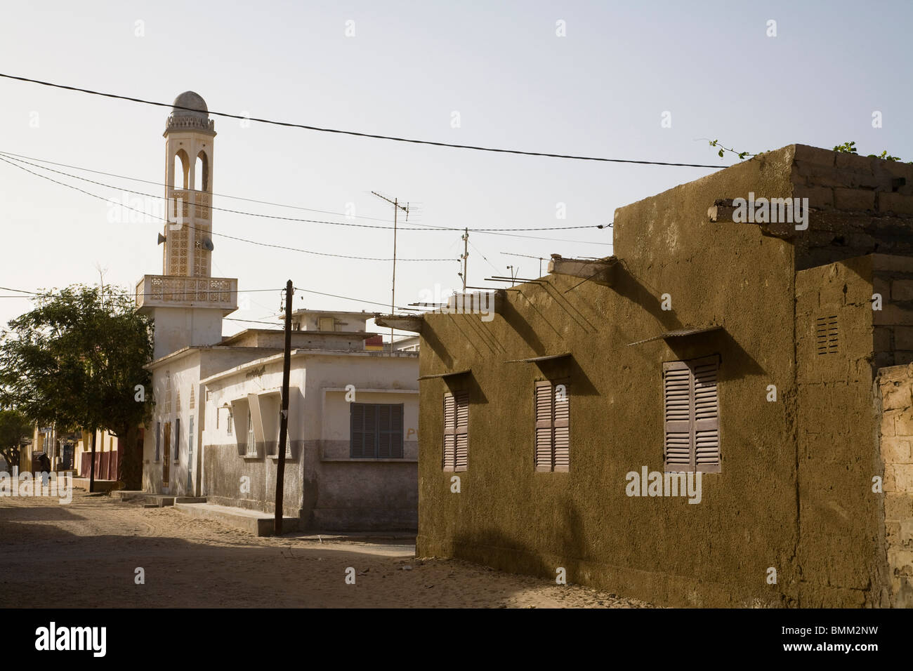 Senegal, SaintLouis. Street scene with mosque Stock Photo Alamy