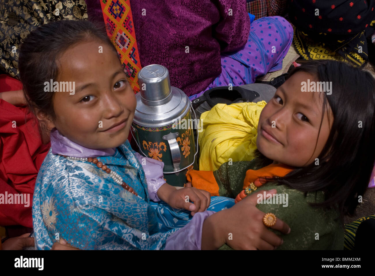 Young girls at the Paro Tsechu, Bhutan, Asia Stock Photo