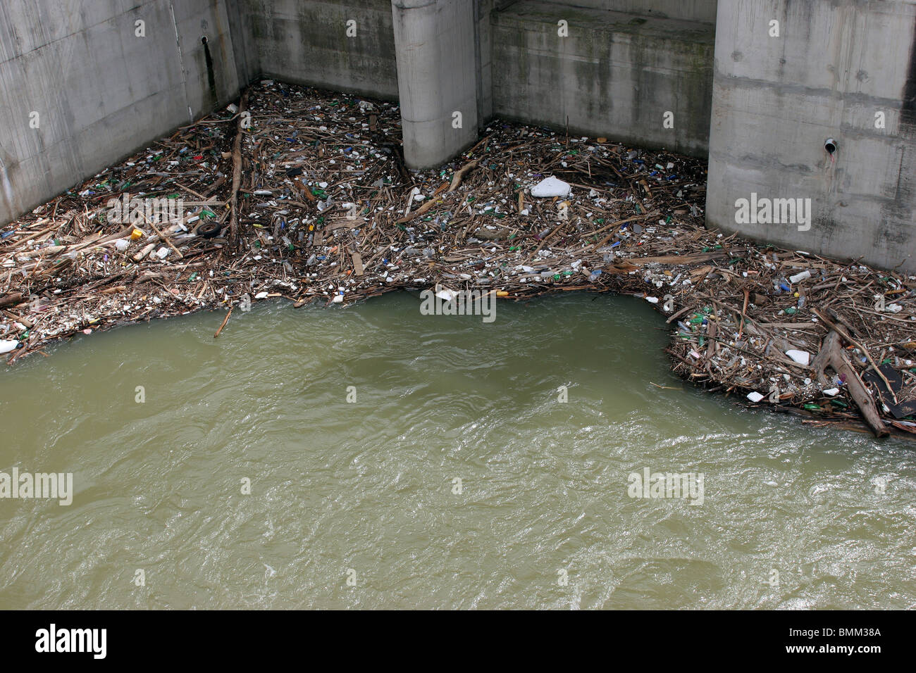 Human  pollution of dams and waterways Stock Photo