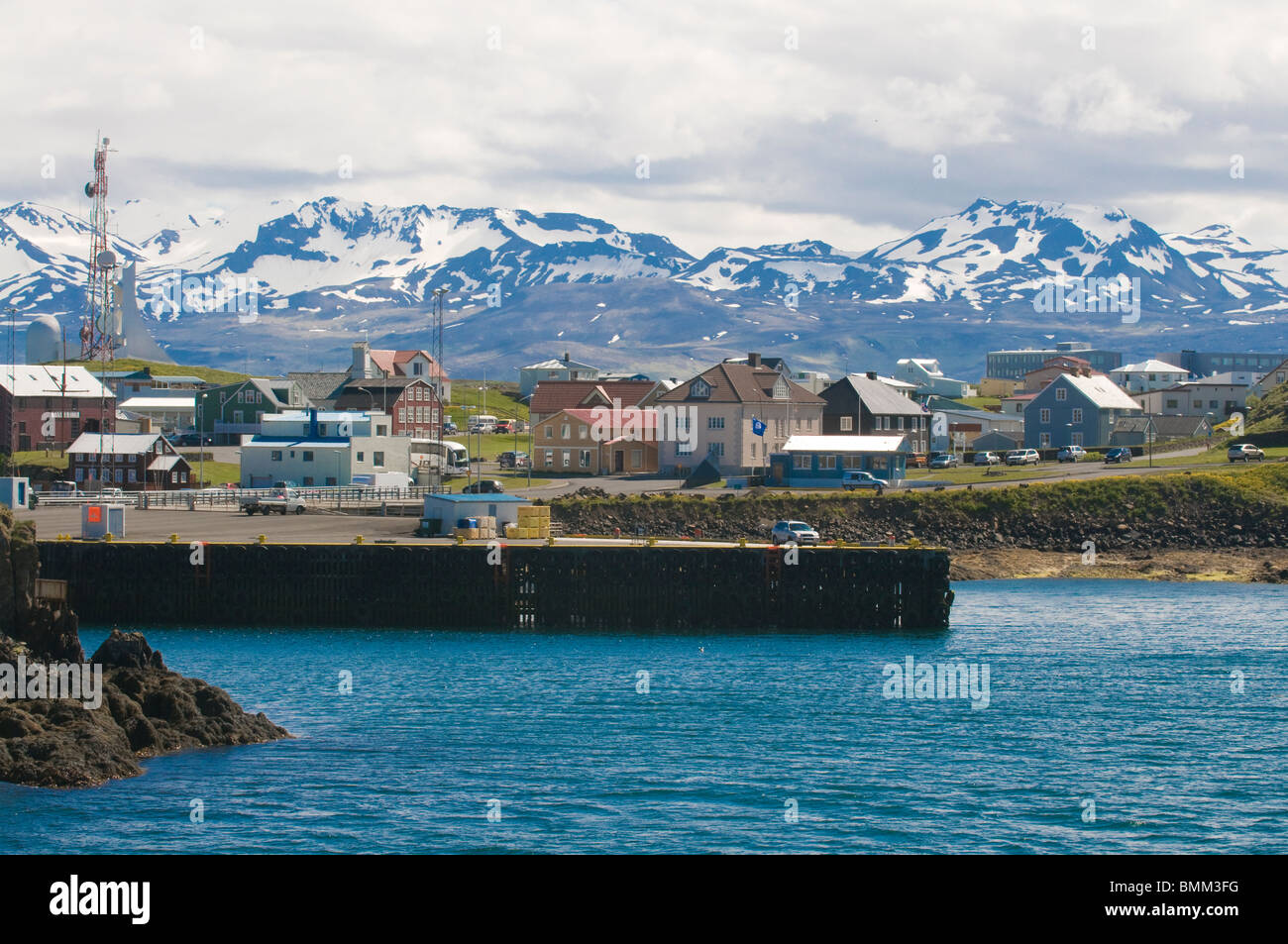 The village Stykkishólmur at the coast of western Iceland, Iceland. Stock Photo