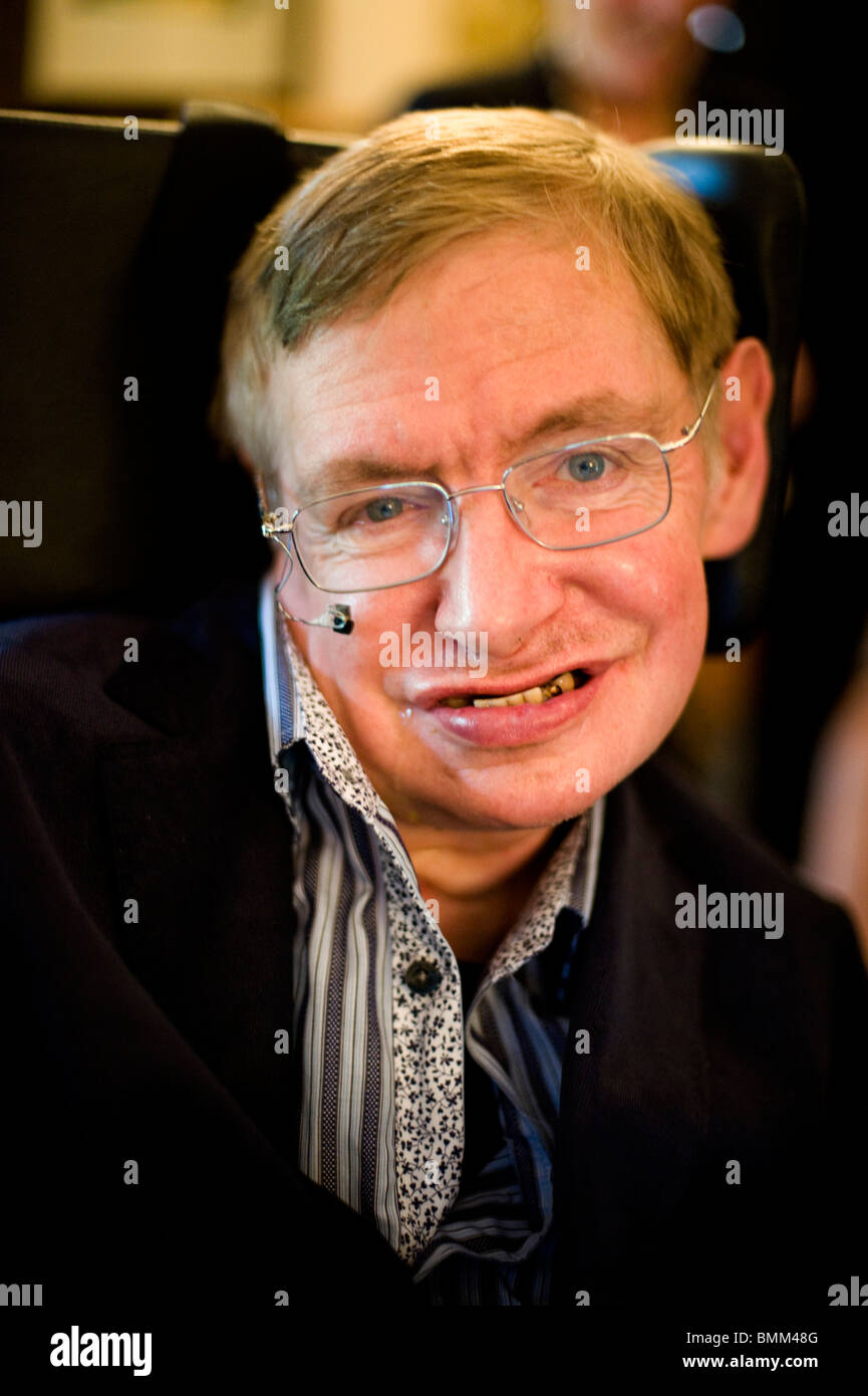 Stephen Hawking at TED conference.Stephen William Hawking PhD, CH, CBE, FRS, FRSA is a British theoretical physicist. Stock Photo