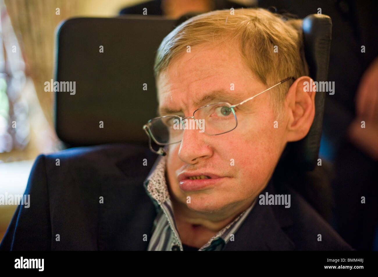 Stephen Hawking is at TED conference. Stephen William Hawking PhD CH CBE FRS FRSA is a British theoretical physicist. Stock Photo